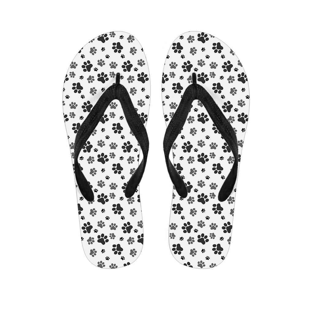 Grey Animal Paw Pattern Print Flip Flops