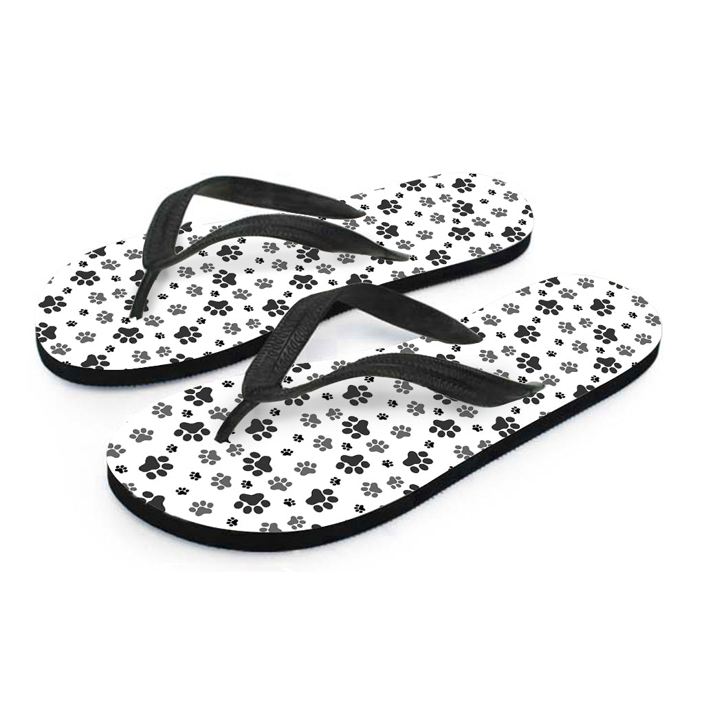 Grey Animal Paw Pattern Print Flip Flops