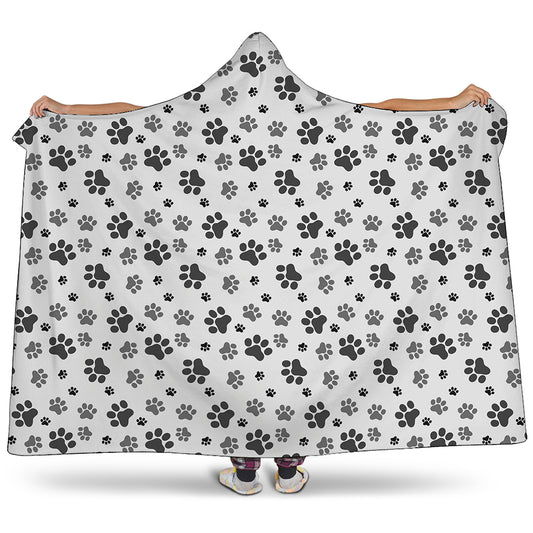 Grey Animal Paw Pattern Print Hooded Blanket