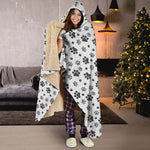 Grey Animal Paw Pattern Print Hooded Blanket