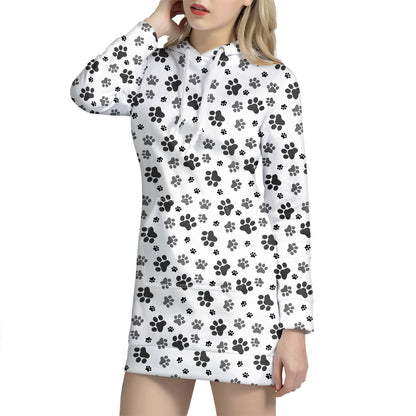 Grey Animal Paw Pattern Print Hoodie Dress