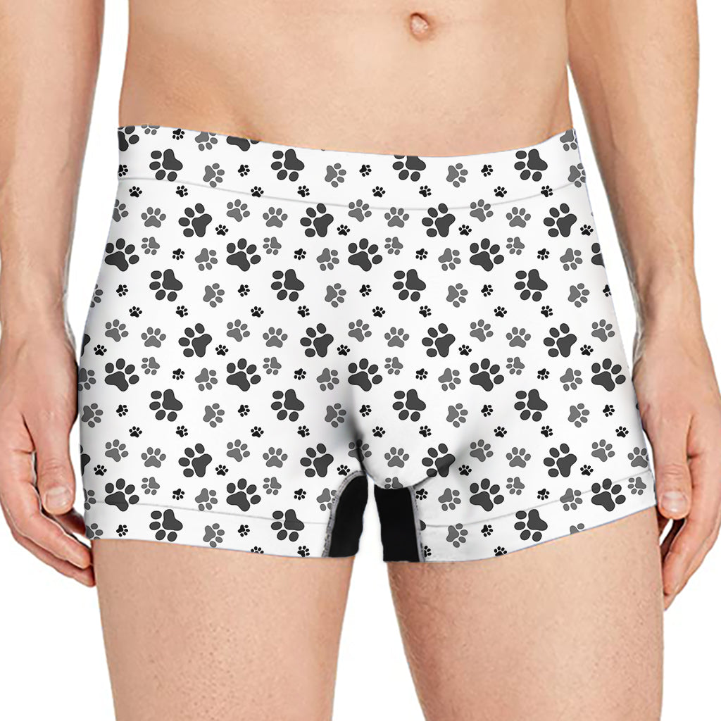 Grey Animal Paw Pattern Print Men's Boxer Briefs