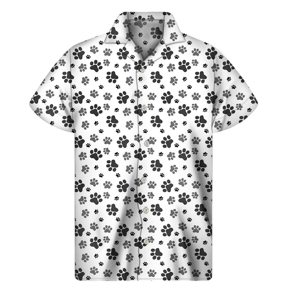 Grey Animal Paw Pattern Print Men's Short Sleeve Shirt