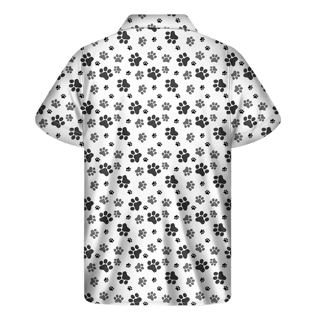 Grey Animal Paw Pattern Print Men's Short Sleeve Shirt