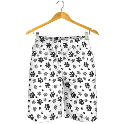 Grey Animal Paw Pattern Print Men's Shorts