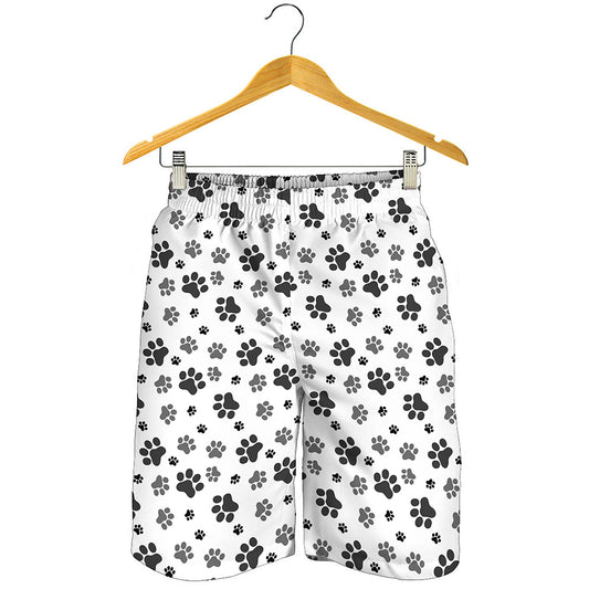 Grey Animal Paw Pattern Print Men's Shorts