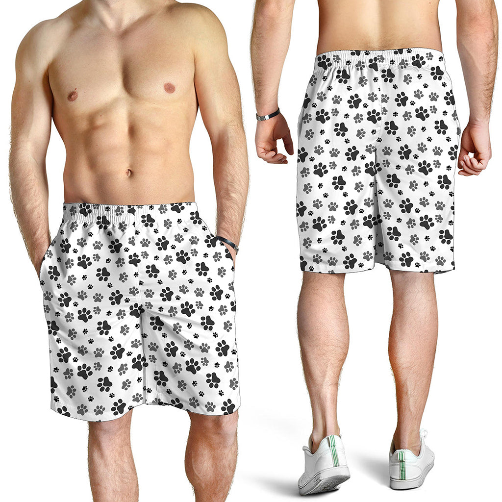 Grey Animal Paw Pattern Print Men's Shorts