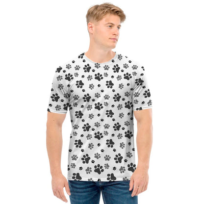 Grey Animal Paw Pattern Print Men's T-Shirt