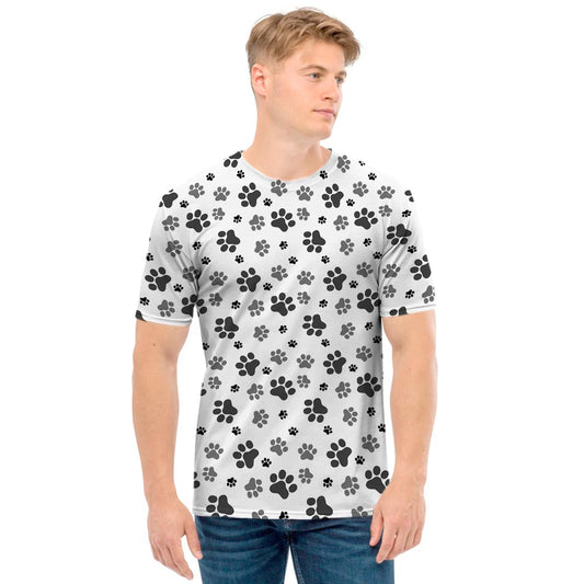 Grey Animal Paw Pattern Print Men's T-Shirt