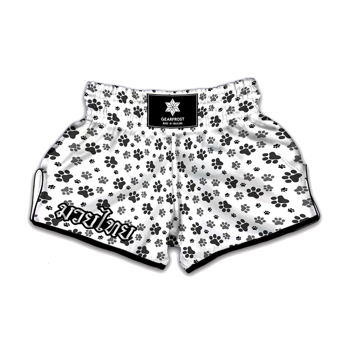 Grey Animal Paw Pattern Print Muay Thai Boxing Shorts