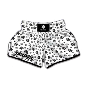 Grey Animal Paw Pattern Print Muay Thai Boxing Shorts