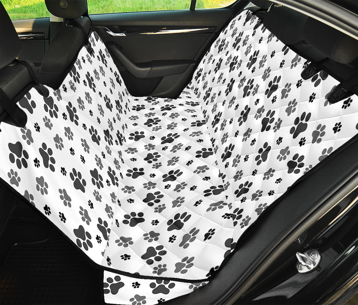 Grey Animal Paw Pattern Print Pet Car Back Seat Cover