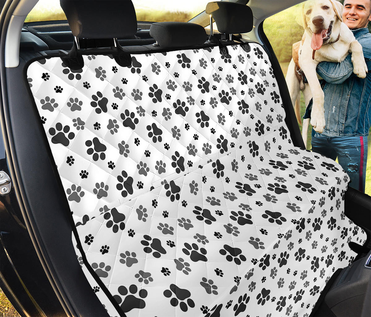 Grey Animal Paw Pattern Print Pet Car Back Seat Cover