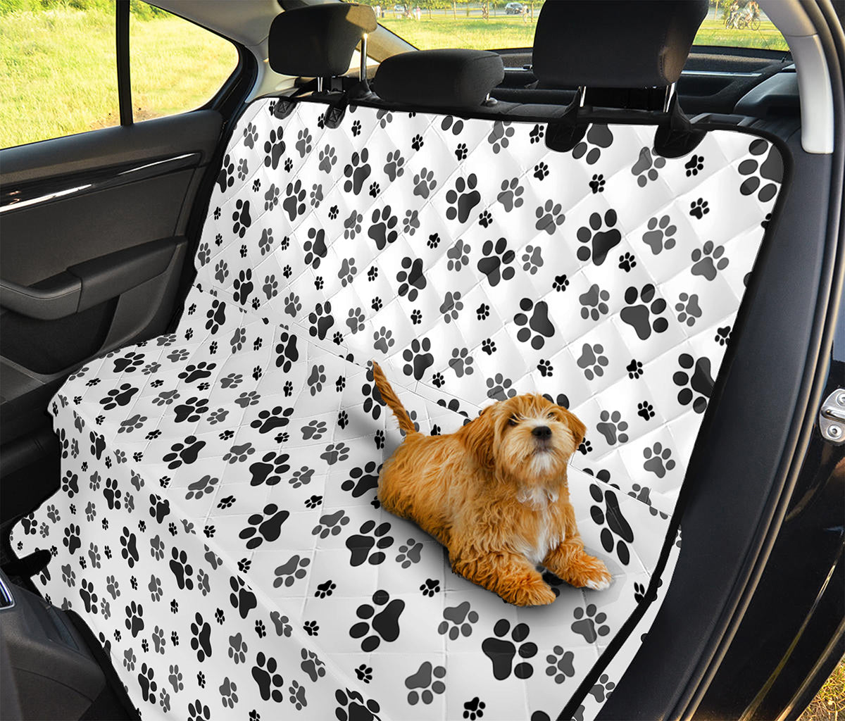 Grey Animal Paw Pattern Print Pet Car Back Seat Cover