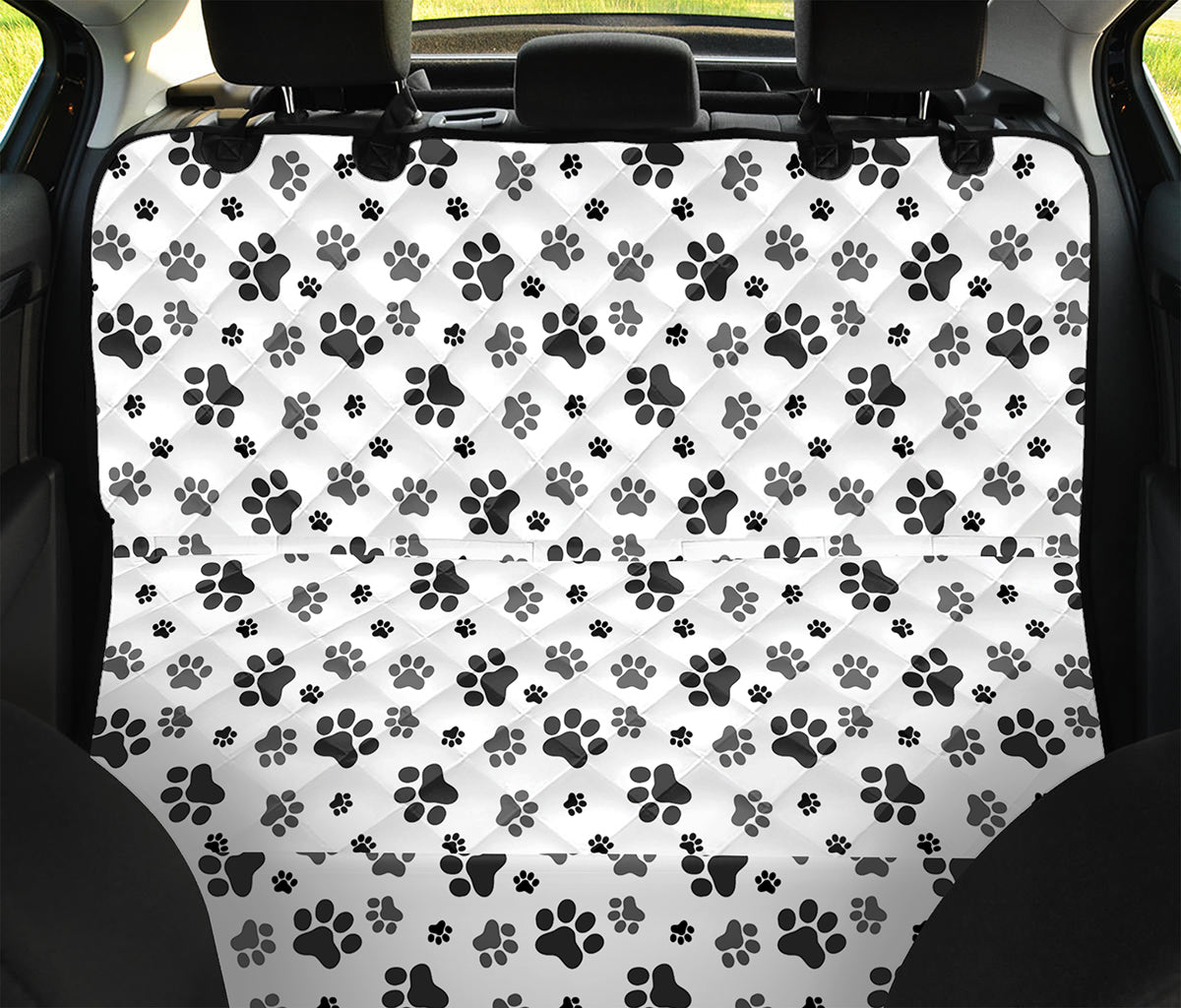 Grey Animal Paw Pattern Print Pet Car Back Seat Cover