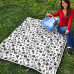 Grey Animal Paw Pattern Print Quilt