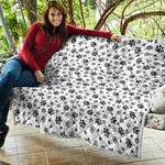 Grey Animal Paw Pattern Print Quilt