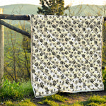 Grey Animal Paw Pattern Print Quilt