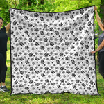Grey Animal Paw Pattern Print Quilt