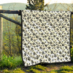 Grey Animal Paw Pattern Print Quilt
