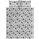 Grey Animal Paw Pattern Print Quilt Bed Set