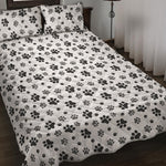 Grey Animal Paw Pattern Print Quilt Bed Set