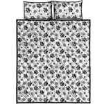 Grey Animal Paw Pattern Print Quilt Bed Set
