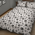 Grey Animal Paw Pattern Print Quilt Bed Set