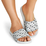 Grey Animal Paw Pattern Print White Slide Sandals
