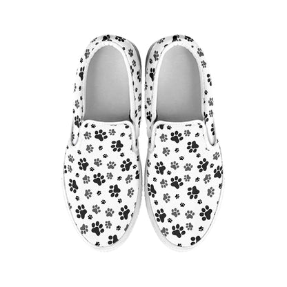 Grey Animal Paw Pattern Print White Slip On Shoes