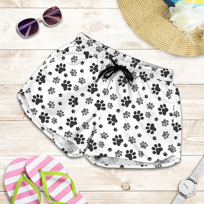 Grey Animal Paw Pattern Print Women's Shorts