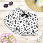 Grey Animal Paw Pattern Print Women's Shorts