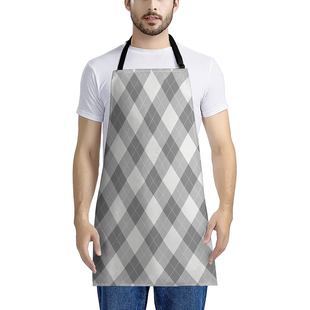 Grey Argyle Pattern Print Apron