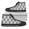Grey Argyle Pattern Print Black High Top Sneakers