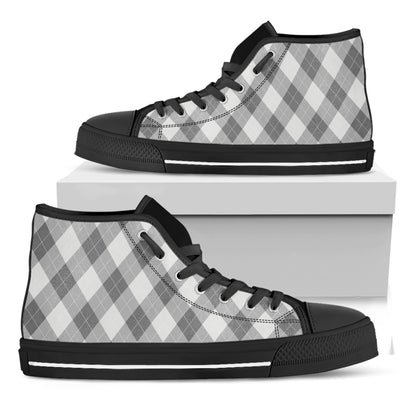 Grey Argyle Pattern Print Black High Top Shoes