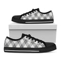 Grey Argyle Pattern Print Black Low Top Sneakers