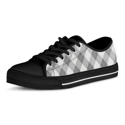 Grey Argyle Pattern Print Black Low Top Shoes