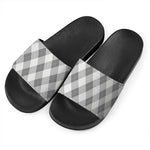 Grey Argyle Pattern Print Black Slide Sandals