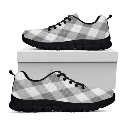 Grey Argyle Pattern Print Black Sneakers
