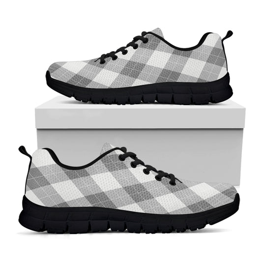Grey Argyle Pattern Print Black Sneakers