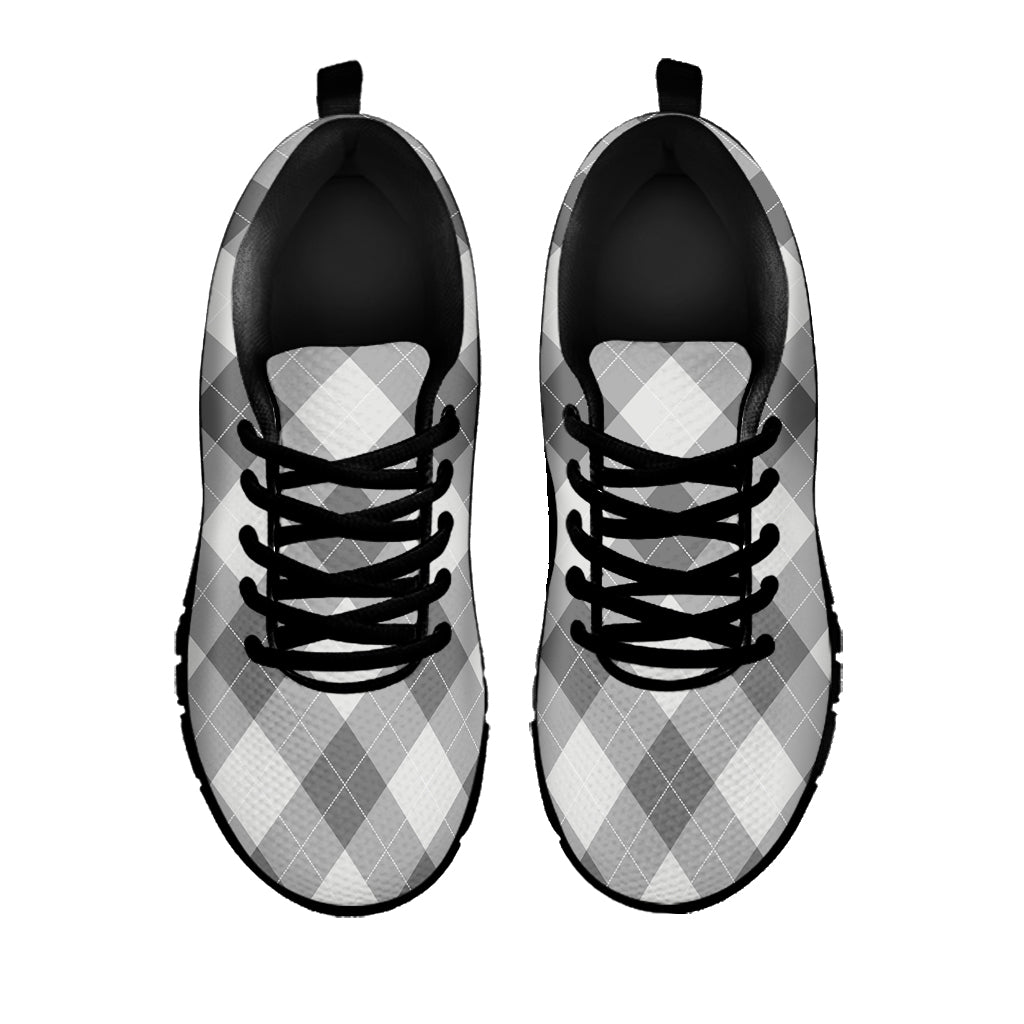 Grey Argyle Pattern Print Black Sneakers