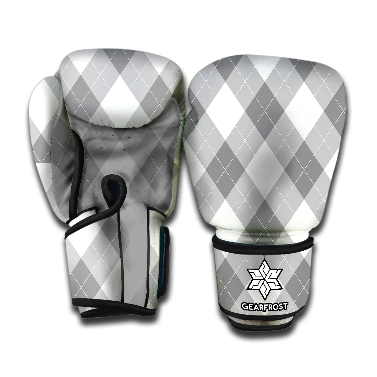 Grey Argyle Pattern Print Boxing Gloves