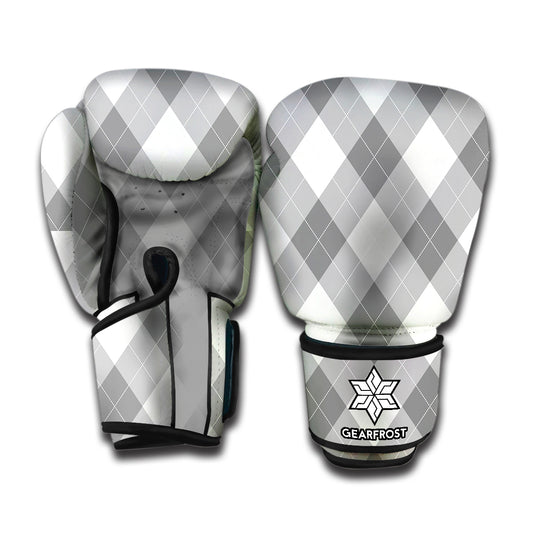 Grey Argyle Pattern Print Boxing Gloves