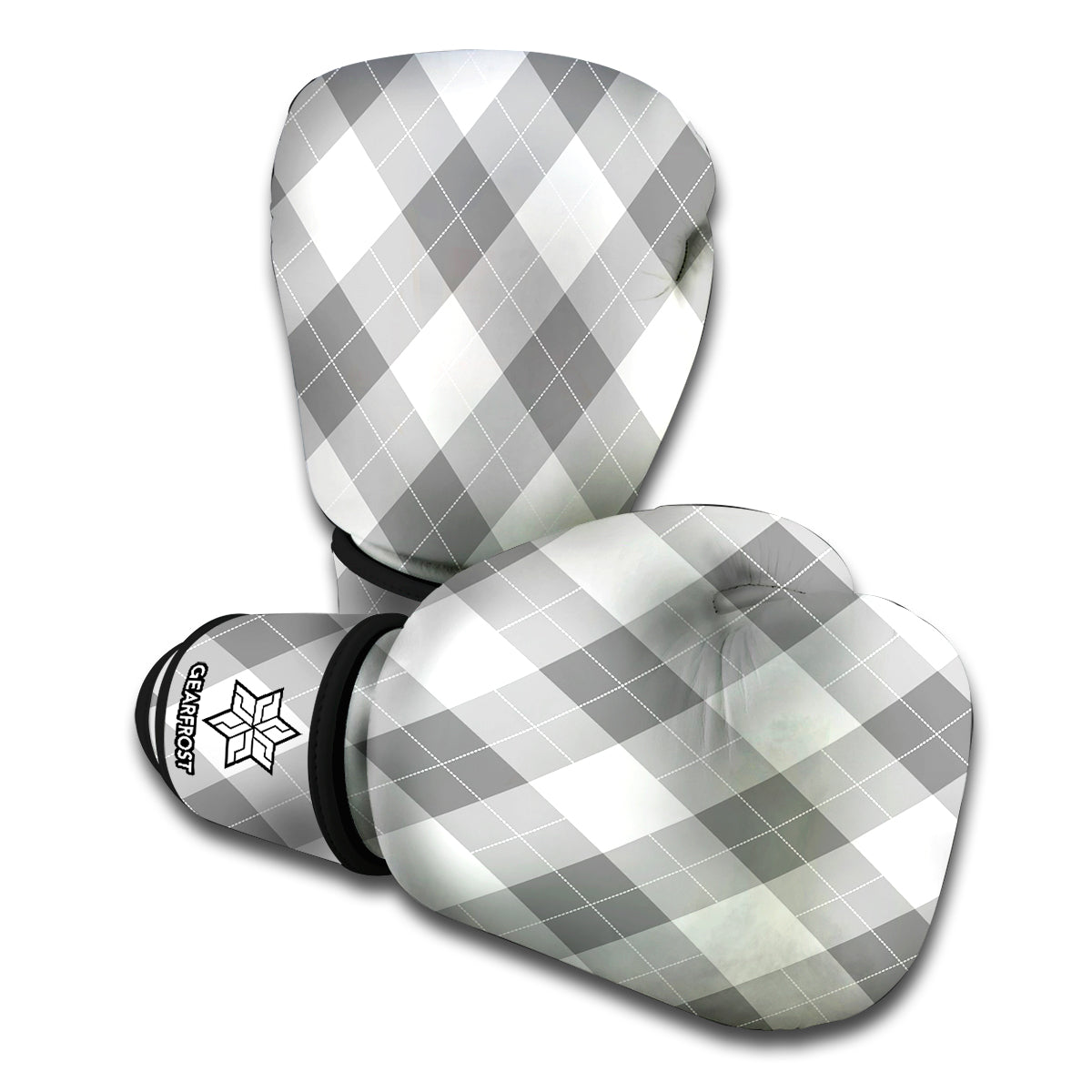 Grey Argyle Pattern Print Boxing Gloves
