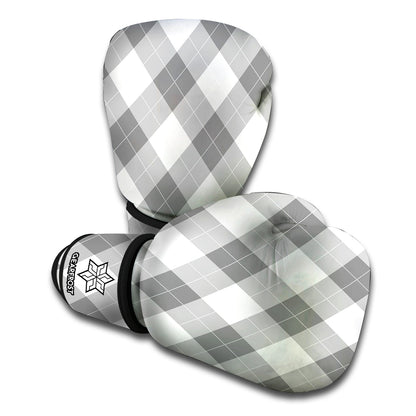 Grey Argyle Pattern Print Boxing Gloves