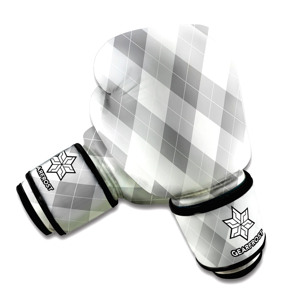 Grey Argyle Pattern Print Boxing Gloves