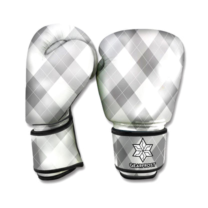 Grey Argyle Pattern Print Boxing Gloves