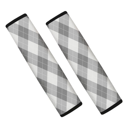 Grey Argyle Pattern Print Car Seat Belt Covers