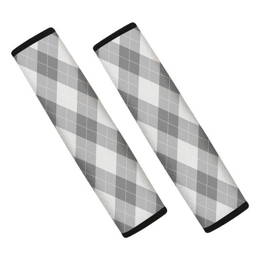 Grey Argyle Pattern Print Car Seat Belt Covers