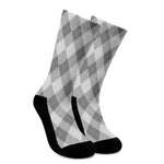 Grey Argyle Pattern Print Crew Socks